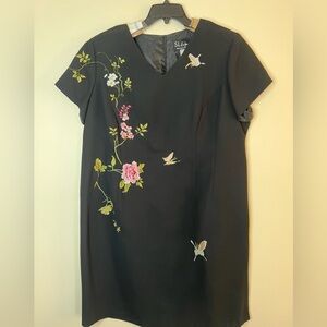 S L Fashions Womens Petite Plus Size 22 W Black Embroidered Dress Floral